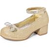 DREAM PAIRS Girls Dress Shoes Platform Chunky Heel Ankle Strap Princess Flats Flower Party Wedding Pump for Little Big Kid(Gold)