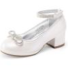 DREAM PAIRS Girls Dress Shoes Platform Chunky Heel Ankle Strap Princess Flats Flower Party Wedding Pump for Little Big Kid(Ivory)