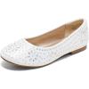 DREAM PAIRS Girls Dress Shoes Slip-on Rhinestone Glitter Ballet Flats for Wedding, Party, Birthday, Prom, Little Kid/Big Kid(Nina-100-white)