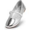 DREAM PAIRS Girls Mary Jane Dress Shoes Ballerina Flats for Wedding, Party (Toddler/Little Kid/Big Kid)(Silver-pu)