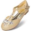 DREAM PAIRS Girls Mary Jane Dress Shoes Pearl T-Strap Party Flower Wedding Princess Flats for Toddler Little Big Kid(Gold)