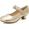 DREAM PAIRS Girls Mary Jane Dress Shoes Pumps Low Heels Flower Party Wedding Princess(Gold)