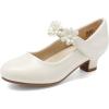 DREAM PAIRS Girls Mary Jane Dress Shoes Pumps Low Heels Flower Party Wedding Princess(Ivory)