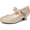DREAM PAIRS Girls Mary Jane Dress Shoes Pumps Low Heels Flower Party Wedding Princess(Light Gold)