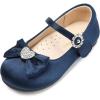 DREAM PAIRS Girls Mary Jane Dress Shoes for Toddler Heart Rhinestone Front Bow Ballerina Flat (Toddler/Little Kid)(Navy/Satin)