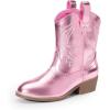 DREAM PAIRS Girls Cowgirl Boots Cowboy Boots with Low Heel Western Embroidered Fashion Mid Calf Shoes for Toddler/Little Kid/Big Kid(Pink)