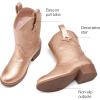 DREAM PAIRS Girls Cowgirl Boots Cowboy Boots with Low Heel Western Embroidered Fashion Mid Calf Shoes for Toddler/Little Kid/Big Kid(Rose Gold)