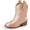 DREAM PAIRS Girls Cowgirl Boots Cowboy Boots with Low Heel Western Embroidered Fashion Mid Calf Shoes for Toddler/Little Kid/Big Kid(Rose Gold)