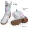DREAM PAIRS Girls Cowgirl Boots Cowboy Boots with Low Heel Western Embroidered Fashion Mid Calf Shoes for Toddler/Little Kid/Big Kid(Silver)