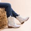 DREAM PAIRS Girls Cowgirl Boots Cowboy Boots with Low Heel Western Embroidered Fashion Mid Calf Shoes for Toddler/Little Kid/Big Kid(Silver)