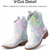 DREAM PAIRS Girls Cowgirl Boots Cowboy Boots with Low Heel Western Embroidered Fashion Mid Calf Shoes for Toddler/Little Kid/Big Kid(Silver)