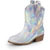DREAM PAIRS Girls Cowgirl Boots Cowboy Boots with Low Heel Western Embroidered Fashion Mid Calf Shoes for Toddler/Little Kid/Big Kid(Silver)