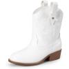 DREAM PAIRS Girls Cowgirl Boots Cowboy Boots with Low Heel Western Embroidered Fashion Mid Calf Shoes for Toddler/Little Kid/Big Kid(White)