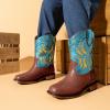DREAM PAIRS Toddler Cowboy Boots Cowgirl Boots for Girls Square Toe Mid Calf Boys Western Fashion Riding Shoes for Toddler/Little Kid/Big Kid(Blue)