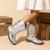 DREAM PAIRS Toddler Cowboy Boots Cowgirl Boots for Girls Square Toe Mid Calf Boys Western Fashion Riding Shoes for Toddler/Little Kid/Big Kid(Silver)