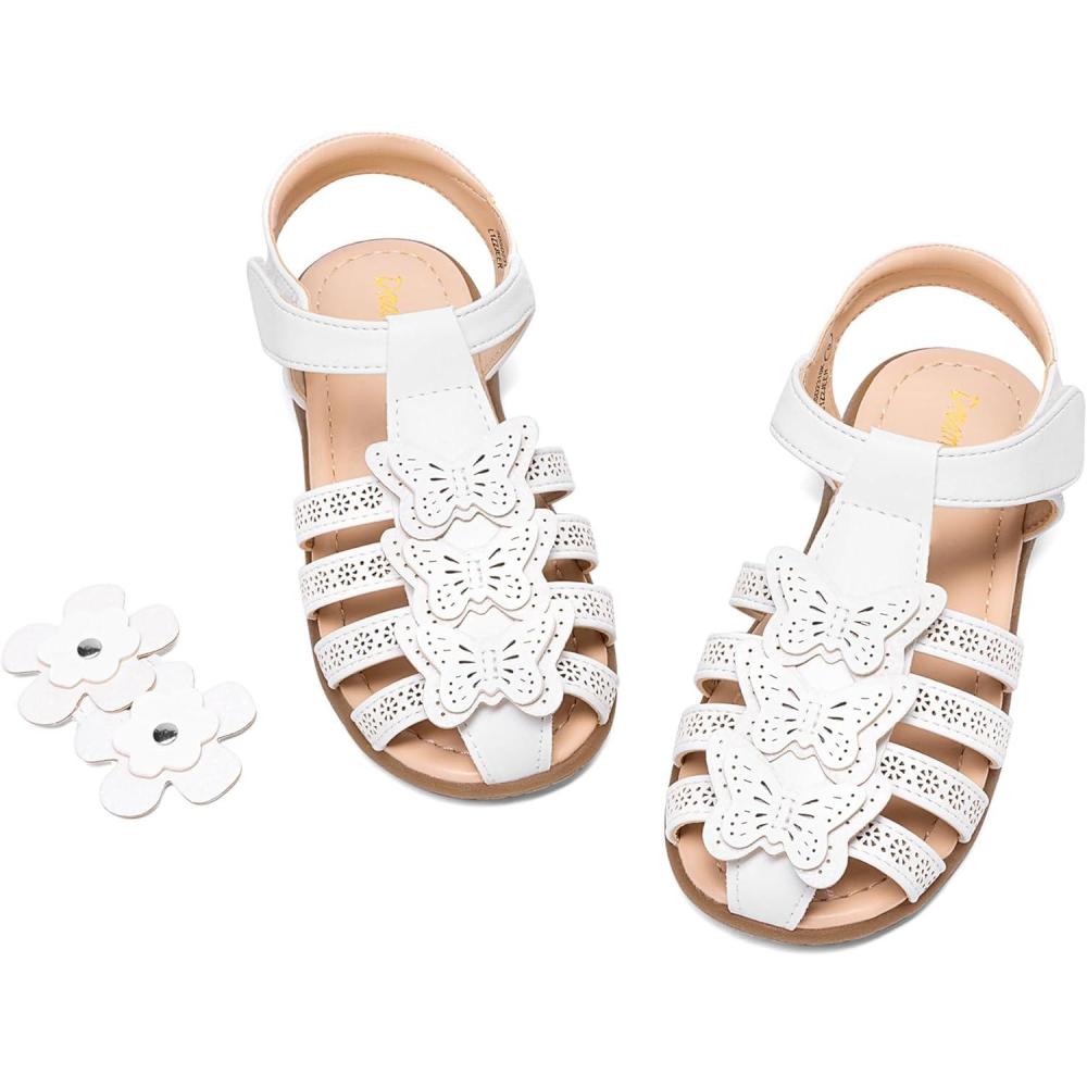 imageDREAM PAIRS Girls Sandals ClosedToe Sandals with Interchangeable DIY Flower Dress Summer Shoes ToddlerLittle KidWhite