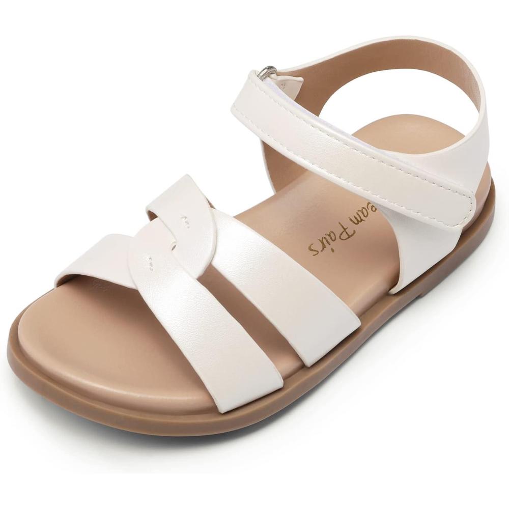 imageDREAM PAIRS Girls Sandals Open Toe Princess Flat Sandals Strappy Summer Shoes ToddlerLittle KidWhitePu