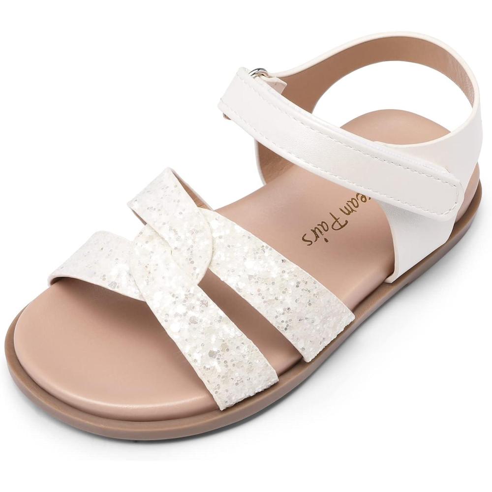 imageDREAM PAIRS Girls Sandals Open Toe Princess Flat Sandals Strappy Summer Shoes ToddlerLittle KidWhiteglitter
