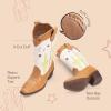 DREAM PAIRS Girls Cowboy Boots Cowgirl Mid Calf Western Boots with Low Heel Square Toe for Little Kid/Big Kid(Beige/Tan)