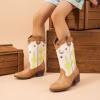 DREAM PAIRS Girls Cowboy Boots Cowgirl Mid Calf Western Boots with Low Heel Square Toe for Little Kid/Big Kid(Beige/Tan)