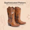 DREAM PAIRS Girls Cowboy Boots Cowgirl Mid Calf Western Boots with Low Heel Square Toe for Little Kid/Big Kid(Brown)