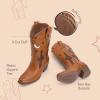 DREAM PAIRS Girls Cowboy Boots Cowgirl Mid Calf Western Boots with Low Heel Square Toe for Little Kid/Big Kid(Brown)