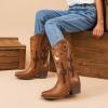 DREAM PAIRS Girls Cowboy Boots Cowgirl Mid Calf Western Boots with Low Heel Square Toe for Little Kid/Big Kid(Brown)