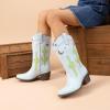 DREAM PAIRS Girls Cowboy Boots Cowgirl Mid Calf Western Boots with Low Heel Square Toe for Little Kid/Big Kid(Light Blue)