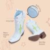 DREAM PAIRS Girls Cowboy Boots Cowgirl Mid Calf Western Boots with Low Heel Square Toe for Little Kid/Big Kid(Light Blue)