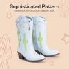 DREAM PAIRS Girls Cowboy Boots Cowgirl Mid Calf Western Boots with Low Heel Square Toe for Little Kid/Big Kid(Light Blue)