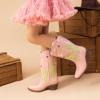 DREAM PAIRS Girls Cowboy Boots Cowgirl Mid Calf Western Boots with Low Heel Square Toe for Little Kid/Big Kid(Pink)