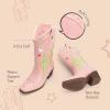 DREAM PAIRS Girls Cowboy Boots Cowgirl Mid Calf Western Boots with Low Heel Square Toe for Little Kid/Big Kid(Pink)