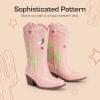 DREAM PAIRS Girls Cowboy Boots Cowgirl Mid Calf Western Boots with Low Heel Square Toe for Little Kid/Big Kid(Pink)