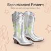 DREAM PAIRS Girls Cowboy Boots Cowgirl Mid Calf Western Boots with Low Heel Square Toe for Little Kid/Big Kid(Silver)