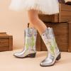 DREAM PAIRS Girls Cowboy Boots Cowgirl Mid Calf Western Boots with Low Heel Square Toe for Little Kid/Big Kid(Silver)
