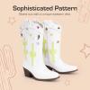 DREAM PAIRS Girls Cowboy Boots Cowgirl Mid Calf Western Boots with Low Heel Square Toe for Little Kid/Big Kid(White)