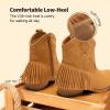 DREAM PAIRS Girls Cowgirl Cowboy Ankle Western Boots Side Zipper Riding Shoes with Tassel Little Kid/Big Kid(Camel-suede)