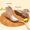DREAM PAIRS Girls Cowgirl Cowboy Ankle Western Boots Side Zipper Riding Shoes with Tassel Little Kid/Big Kid(Rose Gold)