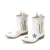 DREAM PAIRS Girls Cowgirl Cowboy Western Mid Calf Tassel Boots(White-pu)
