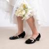 DREAM PAIRS Girls Dress Shoes Low Heels for Little Big Girl Mary Jane Shoes with Pearl Rhinestones Flower Girl Pumps Princess Wedding Party(Black-pat)