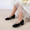 DREAM PAIRS Girls Dress Shoes Low Heels for Little Big Girl Mary Jane Shoes with Pearl Rhinestones Flower Girl Pumps Princess Wedding Party(Black-pat)