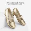 DREAM PAIRS Girls Dress Shoes Low Heels for Little Big Girl Mary Jane Shoes with Pearl Rhinestones Flower Girl Pumps Princess Wedding Party(Gold)