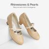 DREAM PAIRS Girls Dress Shoes Low Heels for Little Big Girl Mary Jane Shoes with Pearl Rhinestones Flower Girl Pumps Princess Wedding Party(Gold-glitter)