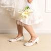 DREAM PAIRS Girls Dress Shoes Low Heels for Little Big Girl Mary Jane Shoes with Pearl Rhinestones Flower Girl Pumps Princess Wedding Party(Ivory/Pu)