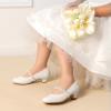 DREAM PAIRS Girls Dress Shoes Low Heels for Little Big Girl Mary Jane Shoes with Pearl Rhinestones Flower Girl Pumps Princess Wedding Party(Ivory/Pu)