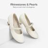 DREAM PAIRS Girls Dress Shoes Low Heels for Little Big Girl Mary Jane Shoes with Pearl Rhinestones Flower Girl Pumps Princess Wedding Party(Ivory/Pu)