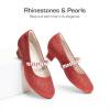 DREAM PAIRS Girls Dress Shoes Low Heels for Little Big Girl Mary Jane Shoes with Pearl Rhinestones Flower Girl Pumps Princess Wedding Party(Red)