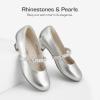 DREAM PAIRS Girls Dress Shoes Low Heels for Little Big Girl Mary Jane Shoes with Pearl Rhinestones Flower Girl Pumps Princess Wedding Party(Silver)