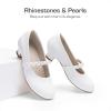 DREAM PAIRS Girls Dress Shoes Low Heels for Little Big Girl Mary Jane Shoes with Pearl Rhinestones Flower Girl Pumps Princess Wedding Party(White)