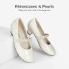 DREAM PAIRS Girls Dress Shoes Low Heels for Little Big Girl Mary Jane Shoes with Pearl Rhinestones Flower Girl Pumps Princess Wedding Party(White-pat)